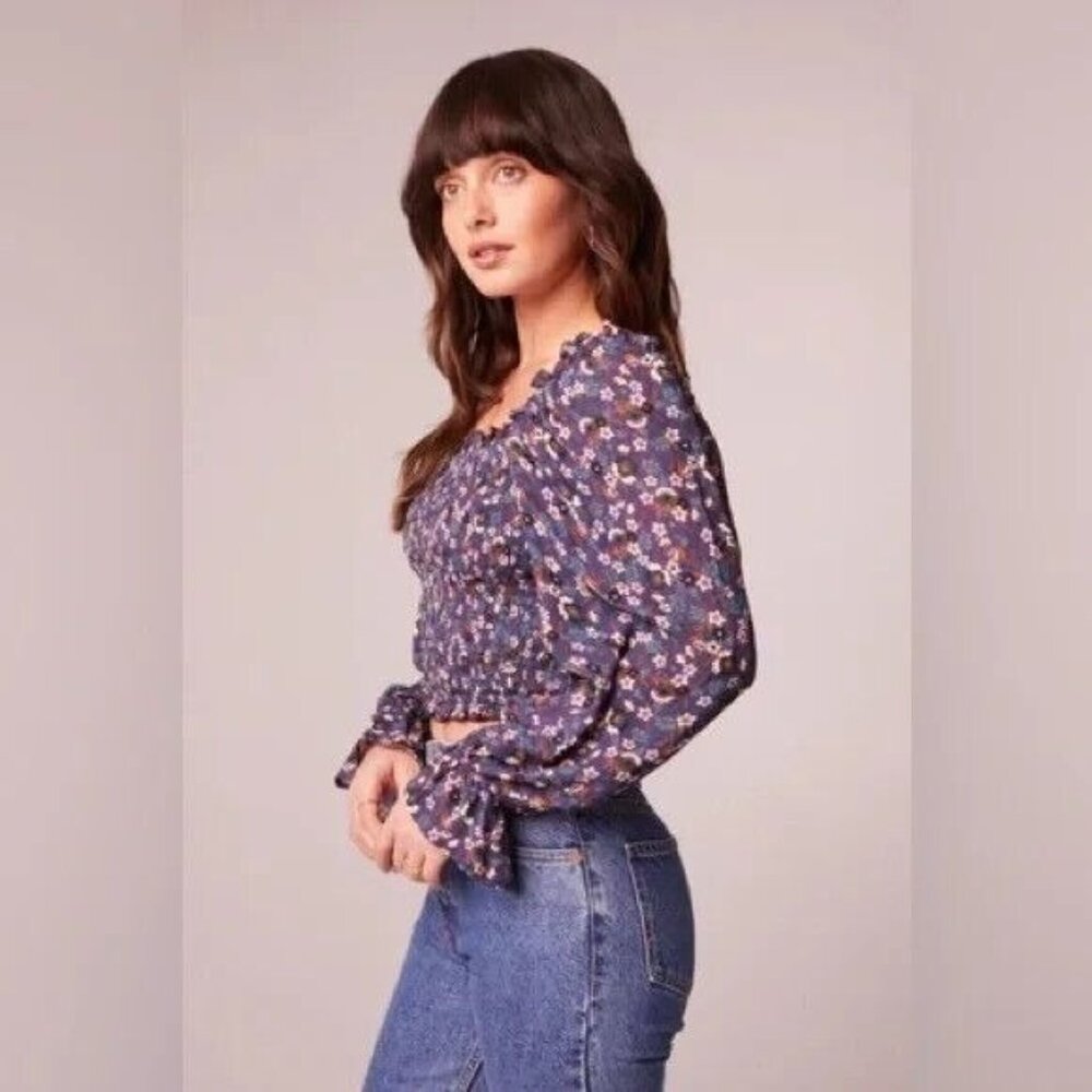 Band Of The Free Agathe Purple Floral Smocked Top Womens Boho, Size Medium NWT
